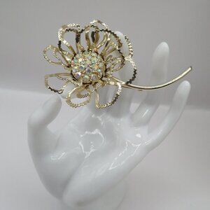 Sarah Coventry "Allusion" Vintage Filigree Rhinestone Flower Brooch